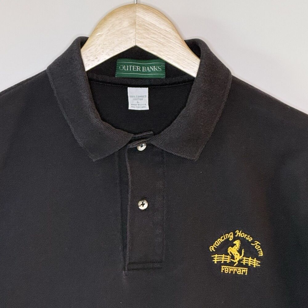 OUTER BANKS Polo Shrt Sleeve Shirt Mens L Black Prancing Horse Farm Ferrari READ